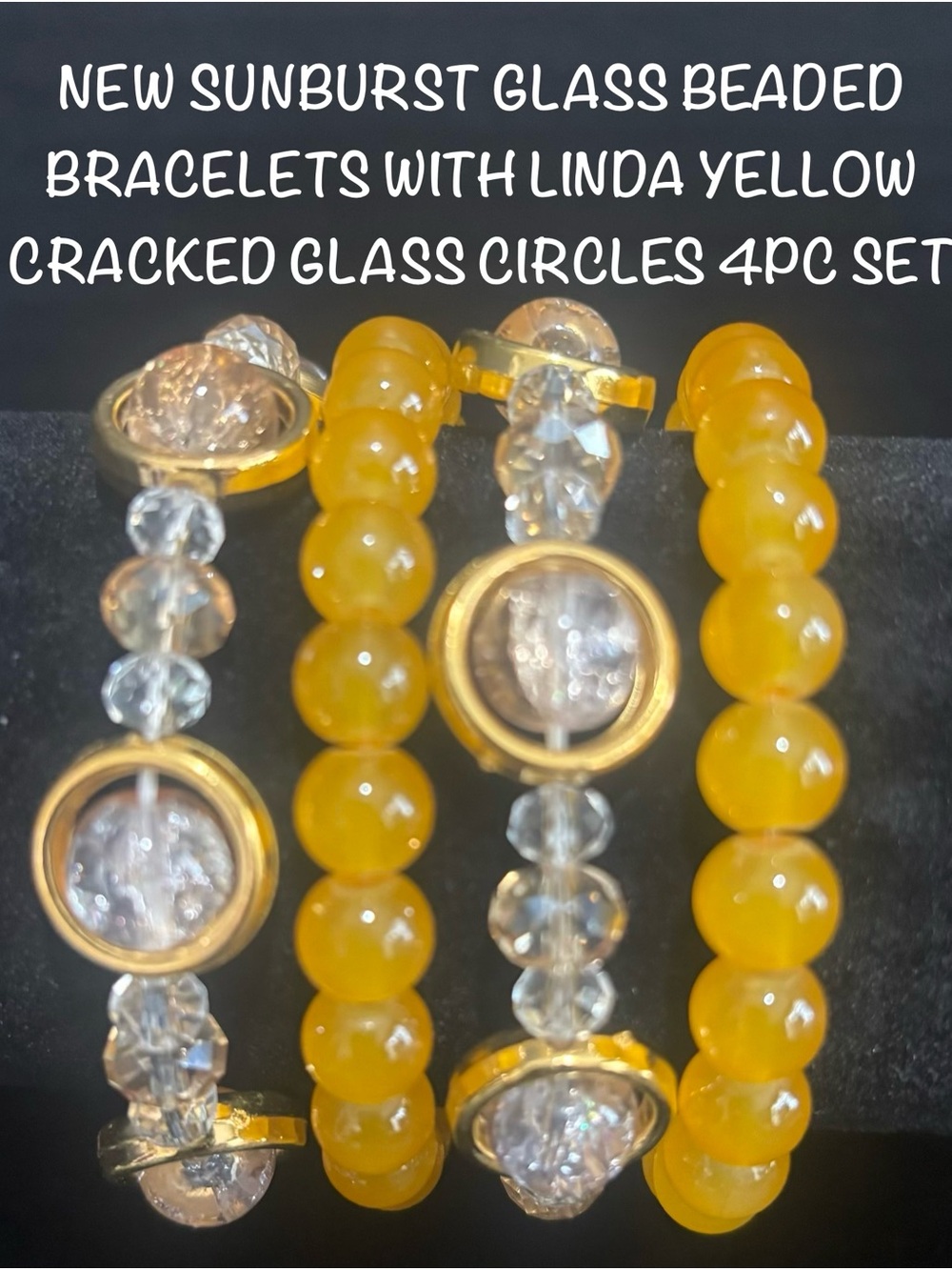New Sunburst Linda Yellow Glass Bead Bracelet Set - 4PC
